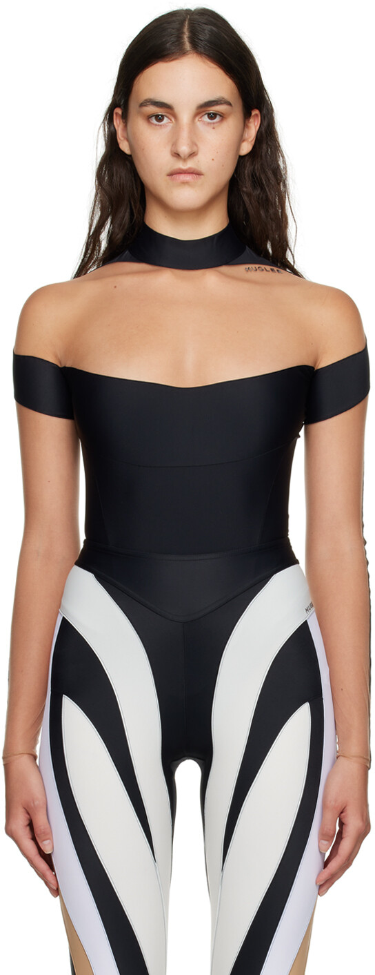 

Черное боди со вставками Mugler