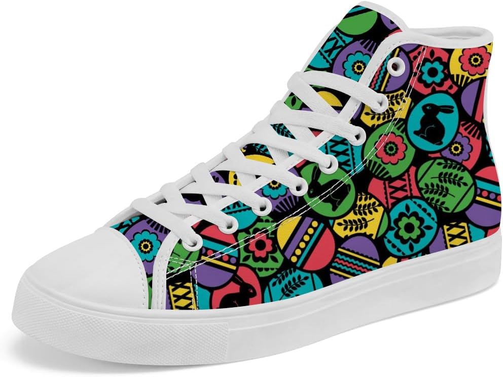 

Высокие кеды из холста с пасхальным дизайном Пасхальные высокие кеды на шнуровке Повседневная обувь Подарки для мужчин и женщин Chebing, зеленый/фиолетовый