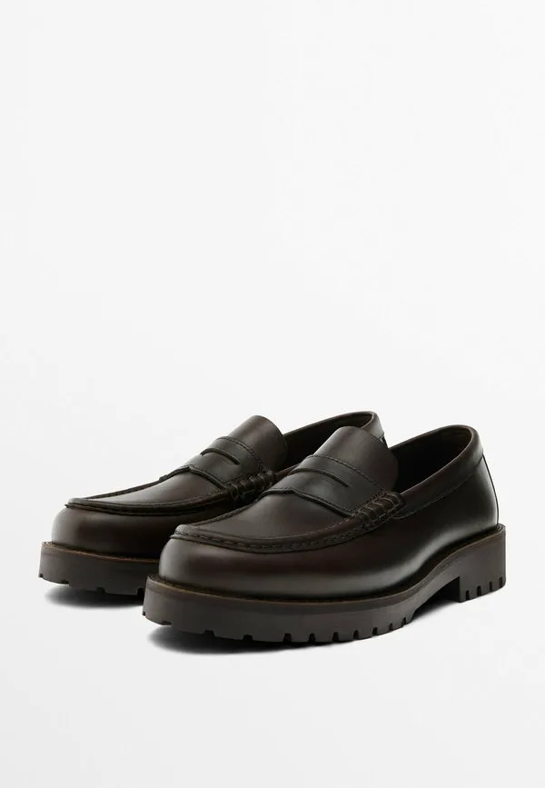 Лоферы с мокасинным носком и слипонами на рифленой подошве Massimo Dutti, Dark Brown — фото 2