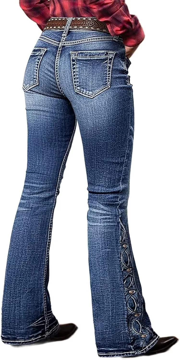 

Женские джинсы Flamingals без пояса, миди, с кнопками по низу, буткат, Navy Blue