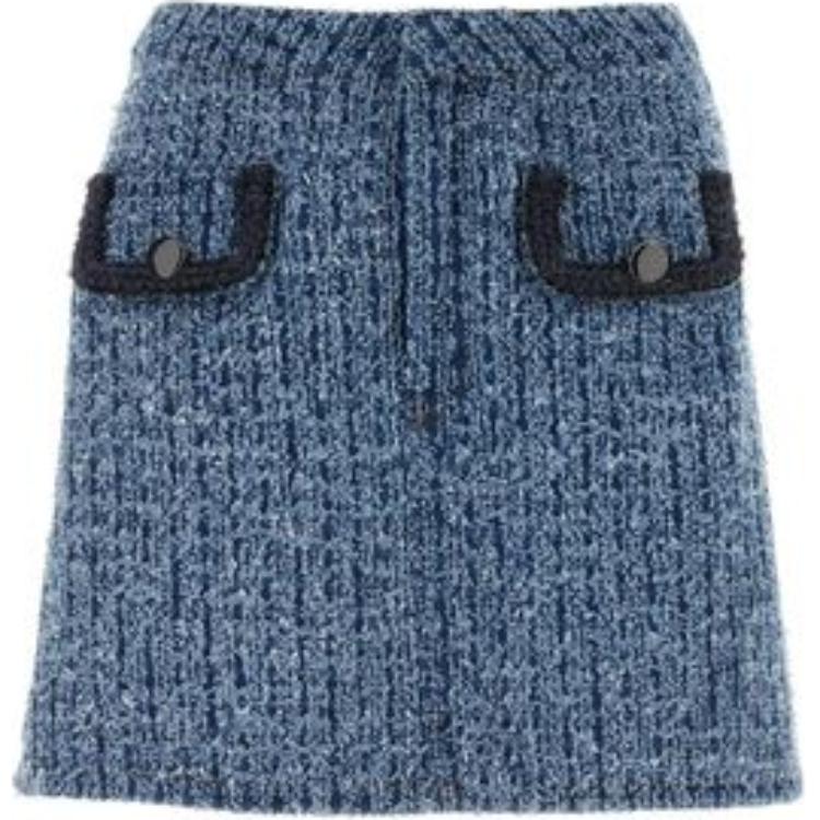 

Текстурная джинсовая мини-юбка self portrait Self-portrait, светло-голубой