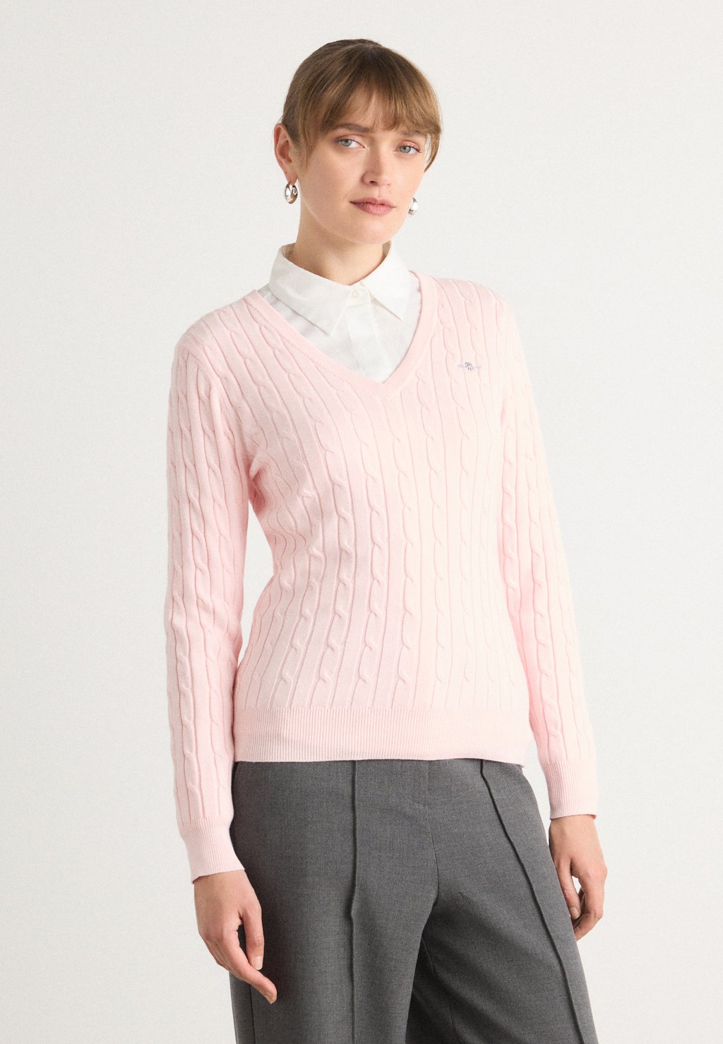 

Джемпер CABLE V NECK GANT, светло-розовый