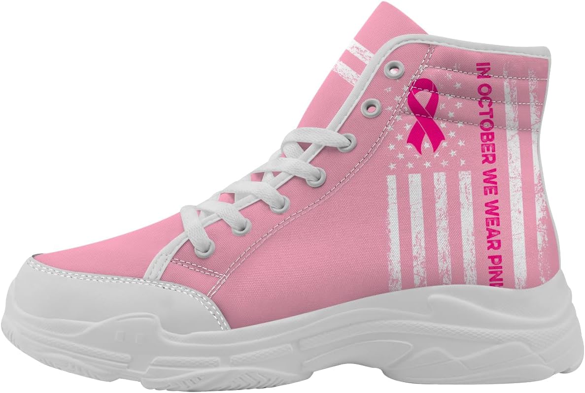 

Кроссовки Quorax для женщин с осведомленностью о раке груди, высокие на шнуровке, из хлопка, подарок для нее и для него, белый