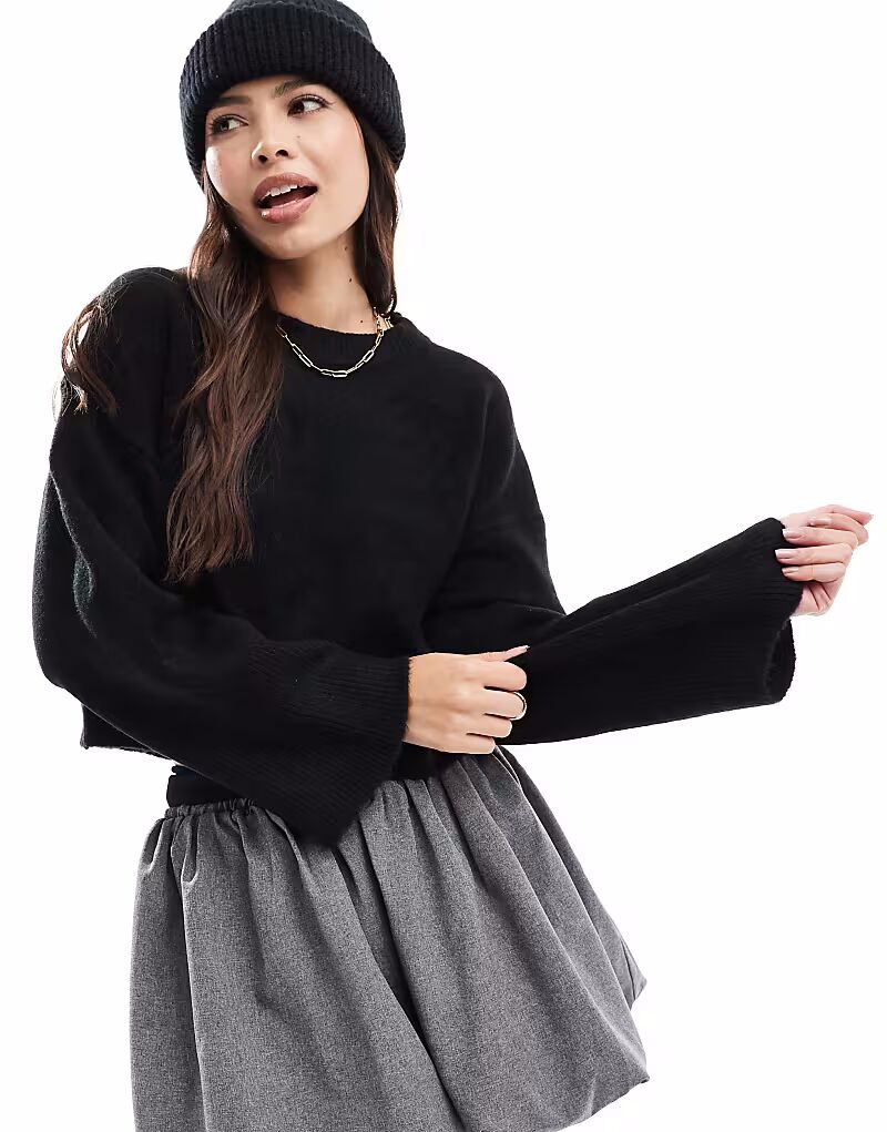 

Джемпер свободного кроя с круглым вырезом и широкими манжетами ASOS DESIGN черного цвета