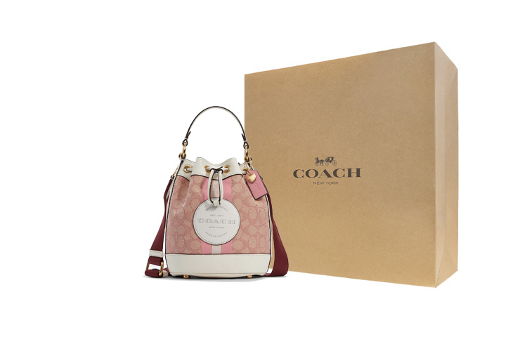 

COACH Демиси тканевая кожаная сумка ведро через плечо кроссбоди маленькая женская вишневый розовый