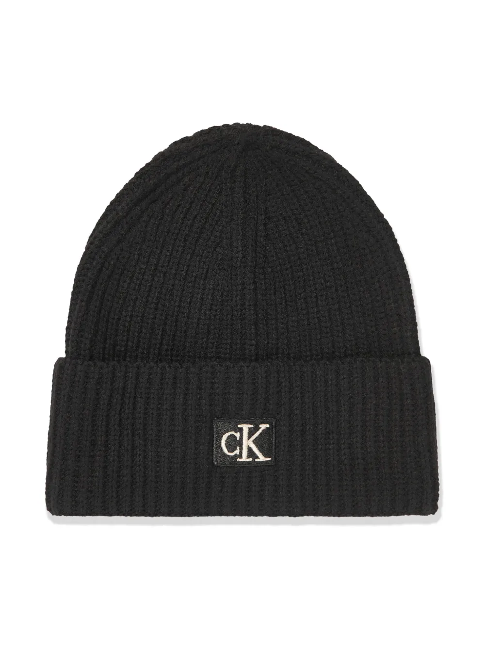 

Шапка бини в рубчик с нашивкой-логотипом Calvin Klein Kids, черный