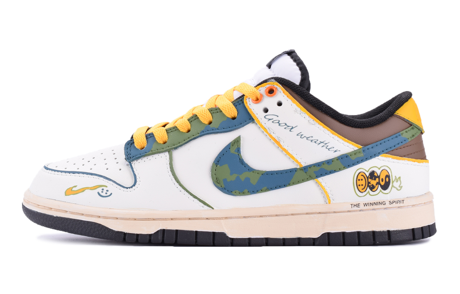 

Кроссовки Nike Dunk Skateboarding Shoes Women's Low-top Blue-green-yellow, белый