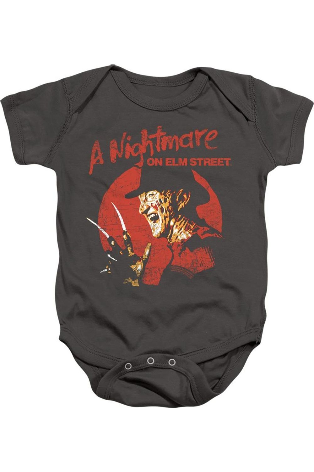 

Детский комбинезон "Кошмар на улице Вязов" с изображением Фредди в круге Gildan, charcoal