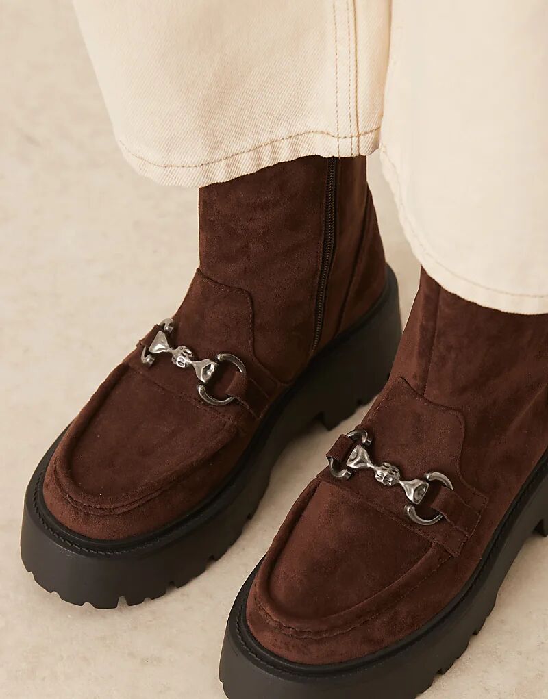 Массивные ботильоны-лоферы April от ASOS DESIGN из замши шоколадного цвета — фото 3