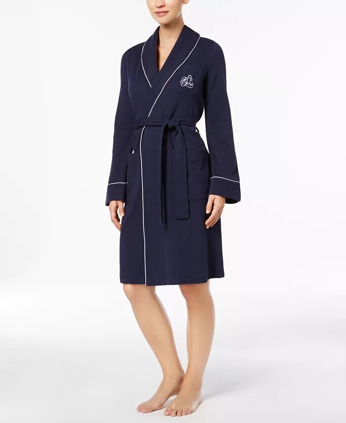 

Стеганый короткий халат с воротником-шалью Lauren Ralph Lauren, синий