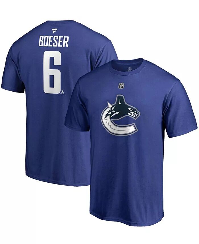 

Мужская синяя футболка Brock Boeser Vancouver Canucks Team с аутентичным именем и номером Stack Fanatics
