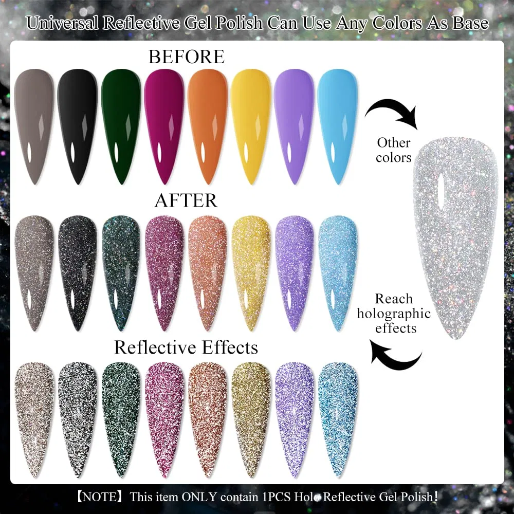 Светоотражающий гель-лак для ногтей «Silver Reflective Glitter» от Supwee Supwee, Glitter Nail Polish-001 — фото 2