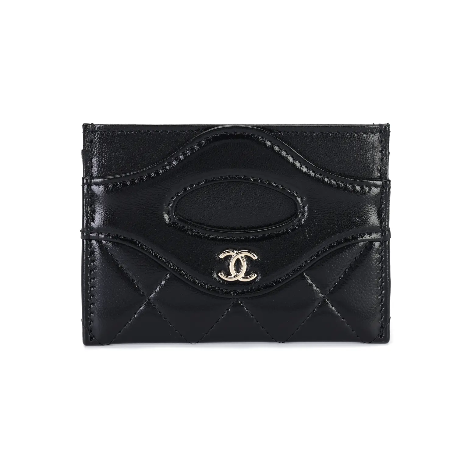 

Пледовый блестящий кардхолдер из телячьей кожи унисекс черный CHANEL