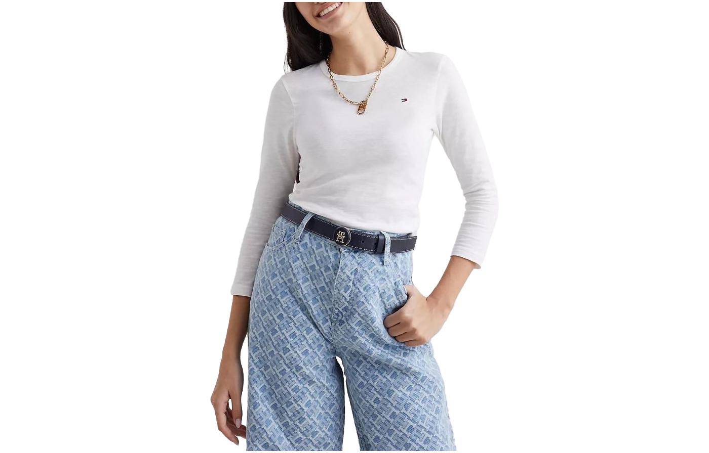 

Tommy Hilfiger Футболка Slim Fit 1985 Slub Cotton, женская, белая, Белый, Tommy Hilfiger Футболка Slim Fit 1985 Slub Cotton, женская, белая