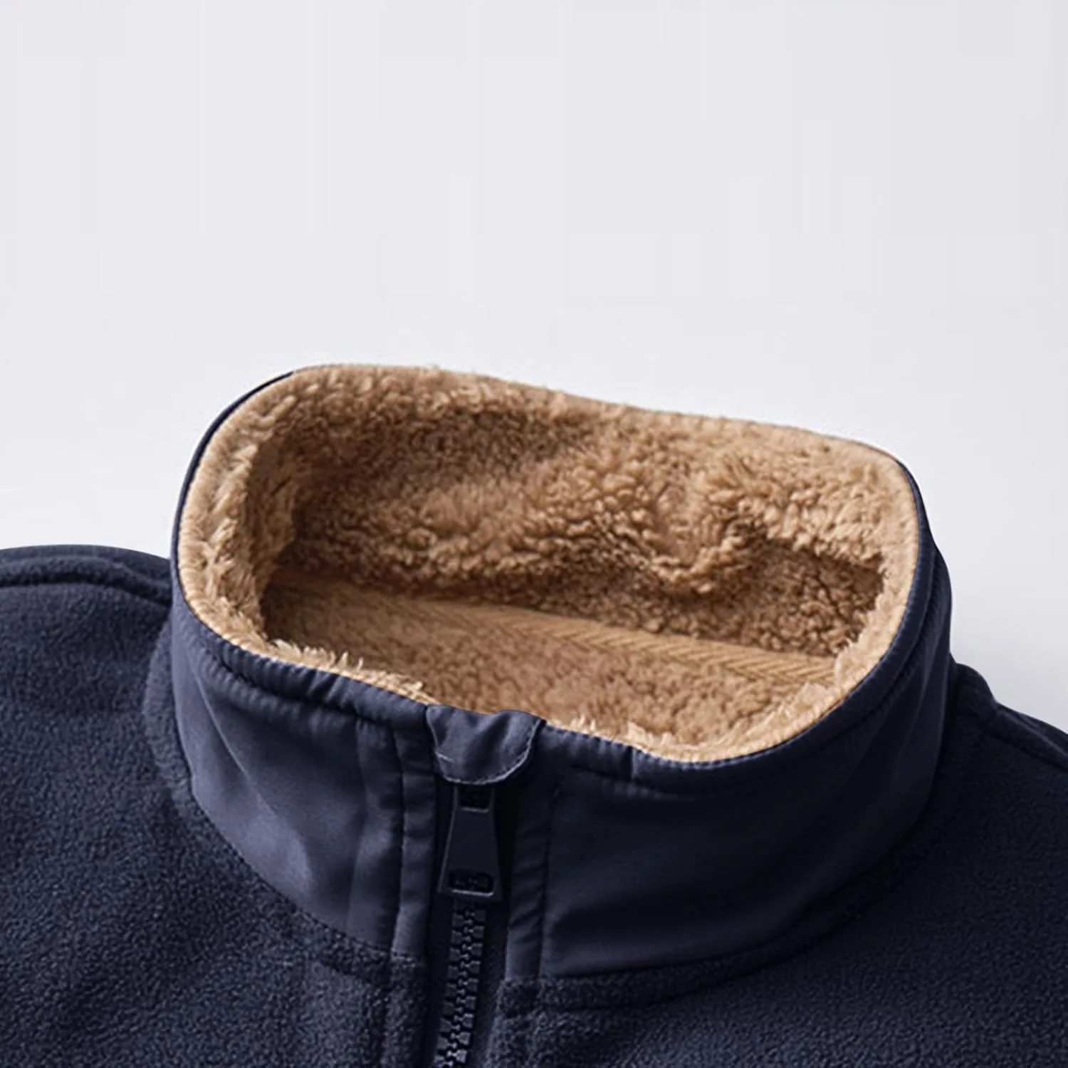 Куртка Sherpa мужская на подкладке из шерсти, утепленная искусственной овчиной, уютная теплая флисовая куртка с воротником стойкой и молнией, зимняя верхняя одежда Generic, темно-синий — фото 3