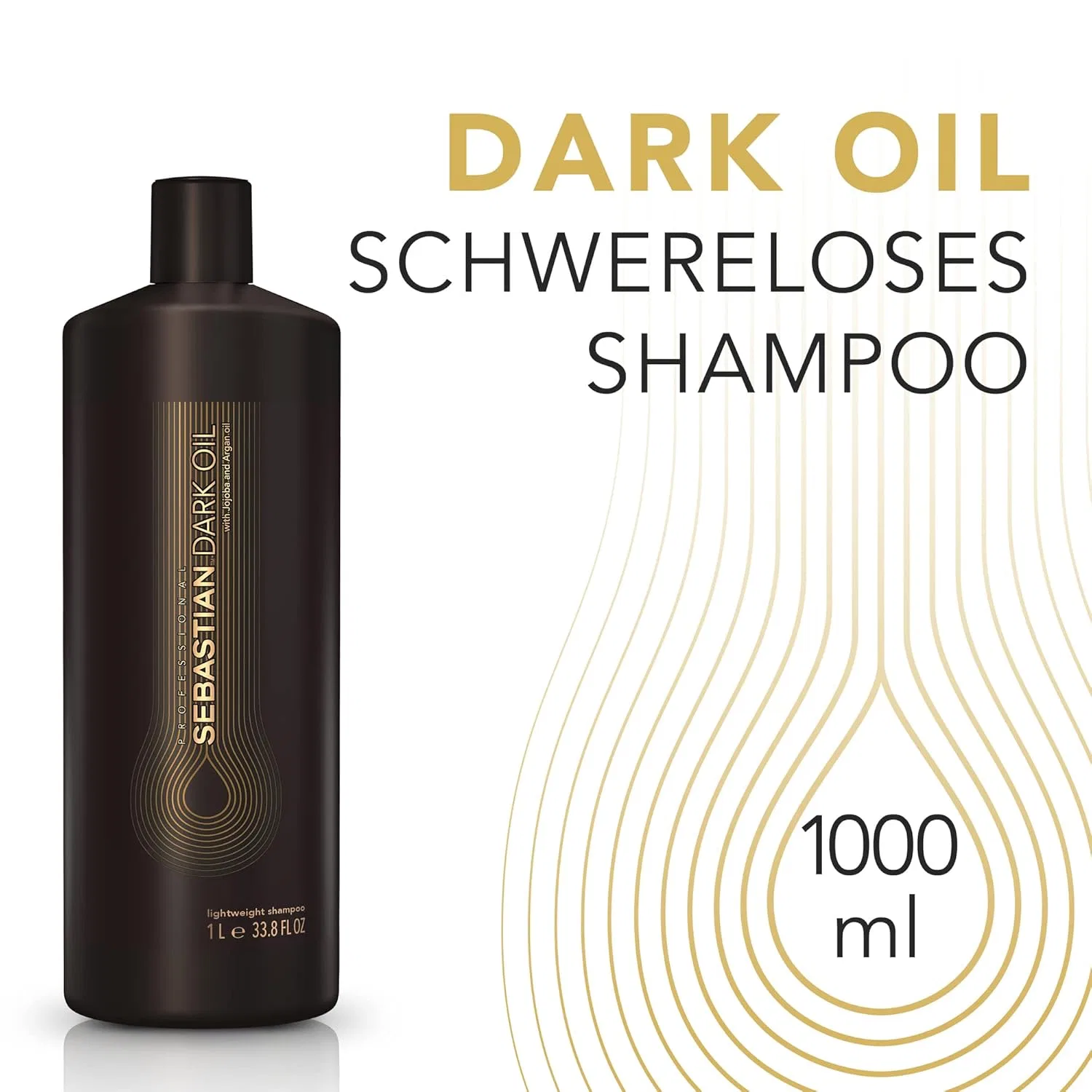 SEBASTIAN Professional Dark Oil - Невесомый шампунь для всех типов волос - С маслом жожоба и аргановым маслом - Интенсивный уход для блестящих прямых волос - 1000 мл Sebastian — фото 2