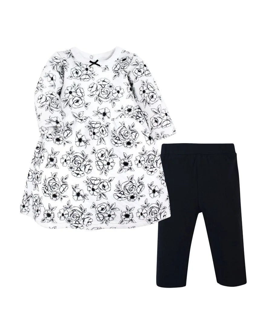 Стеганое хлопковое платье и леггинсы Hudson Baby, черный toile