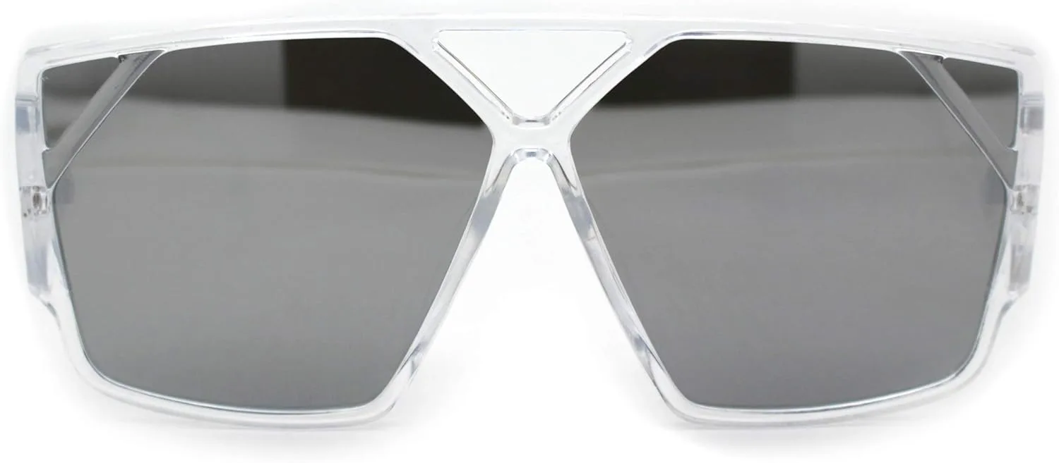 

Тонкие пластиковые солнцезащитные очки в геометрическом квадратном стиле "гоночные" с прозрачными серебристыми зеркальными линзами SA106, Clear Silver Mirror