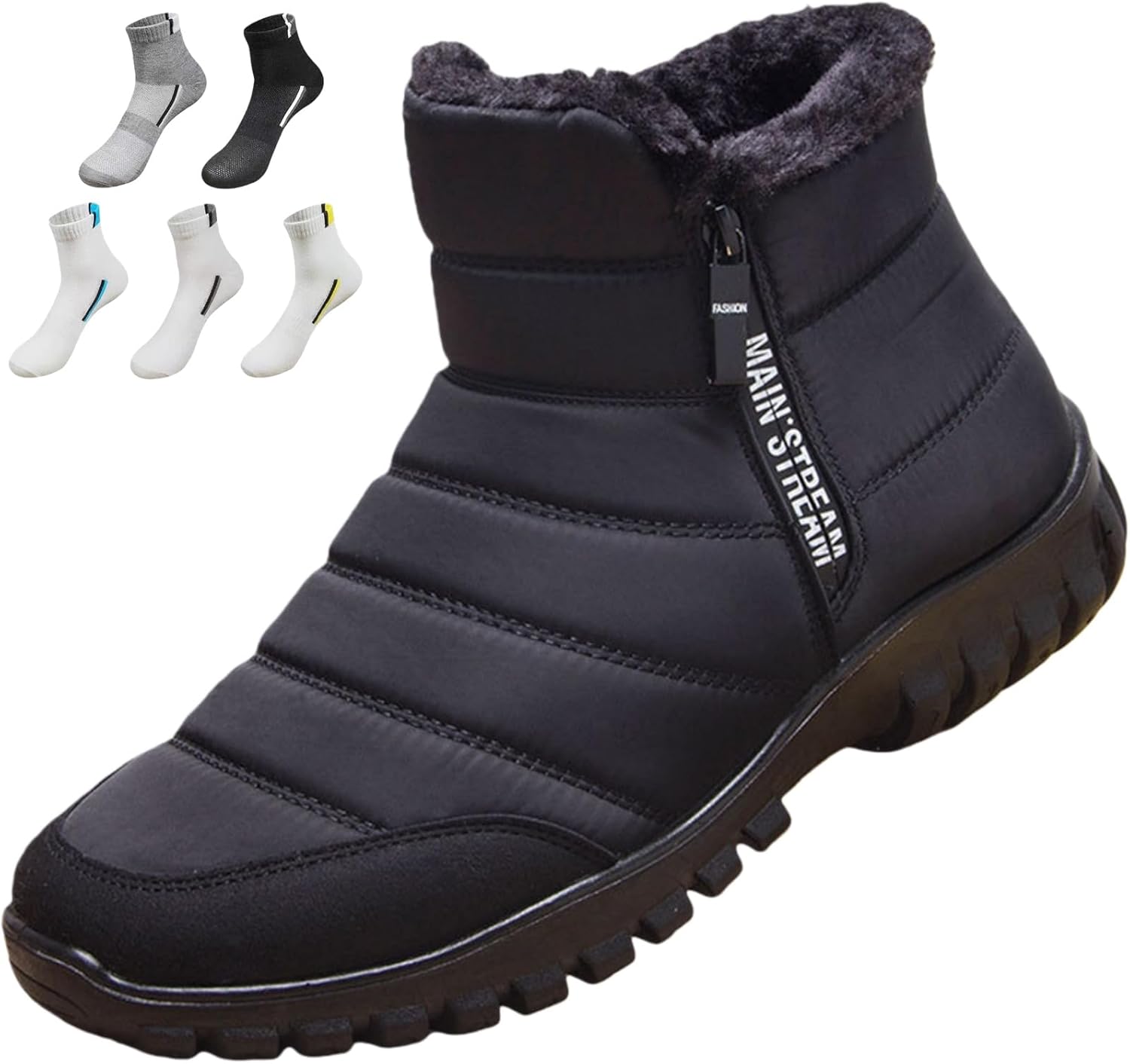 

Мужские водонепроницаемые теплые хлопковые ботинки на молнии, снежные ботильоны с меховой подкладкой, теплые плюшевые ботинки, ортопедическая противоскользящая обувь для улицы Generic, черный