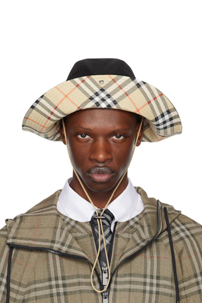 

Черная шляпа-панама из габардина с полями в клетку Burberry
