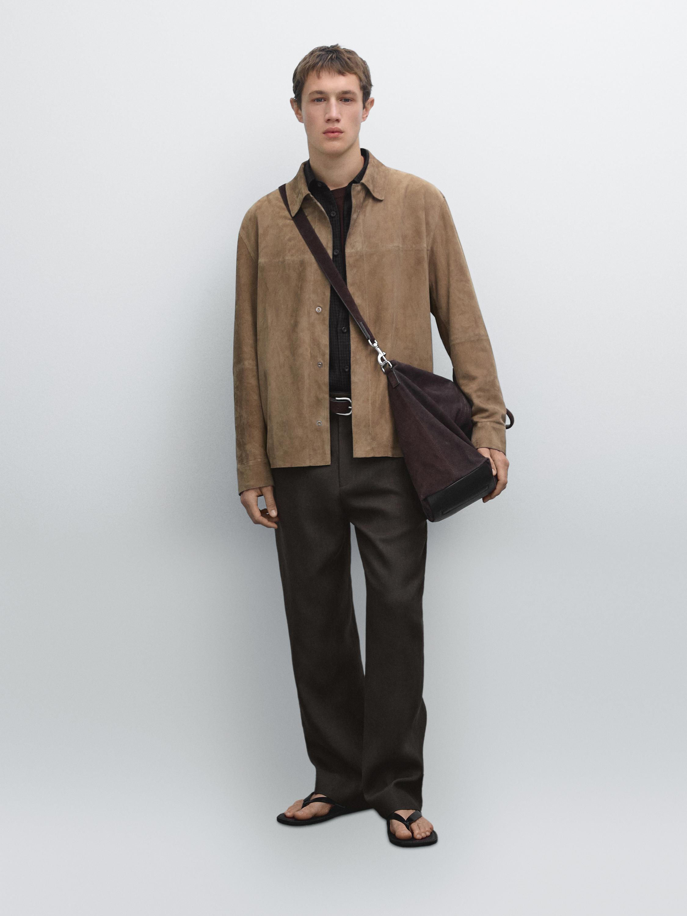 

Замшевая кожаная рубашка Massimo Dutti, Mink