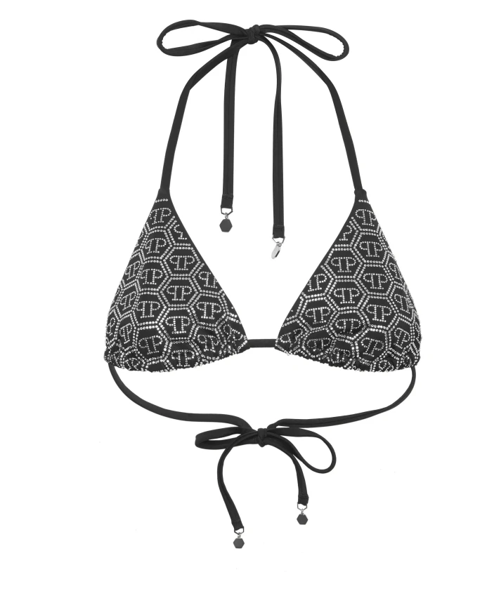 

Купальник, топ-треугольник, бюстгальтер с кристаллами Philipp Plein, черный