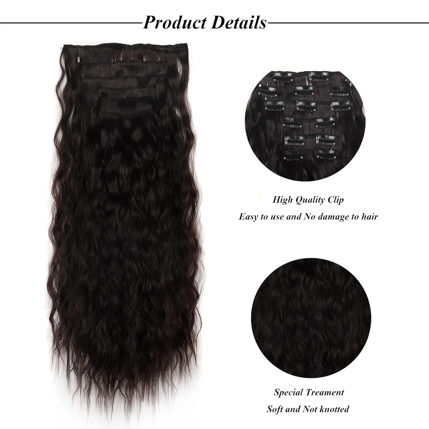 Накладные волосы на заколках 50 см, волнистые, темно-коричневые Cybelleza, Dark Brown — фото 3