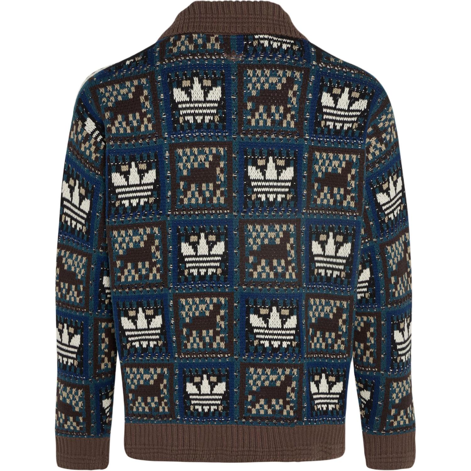 FW25 CRAFTED JACKET SWEATER Вязаный свитер Унисекс Adidas Originals, темно синий/синий зеленый/коричневый/белый — фото 3