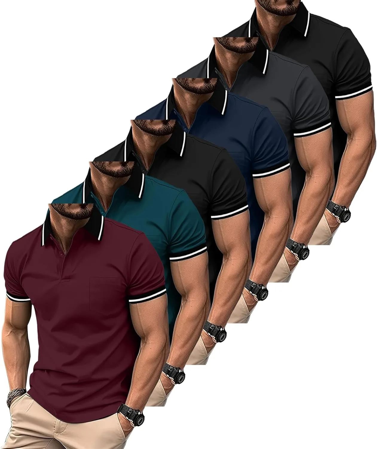 

ZITY 6 упаковок мужских поло с коротким рукавом и карманом