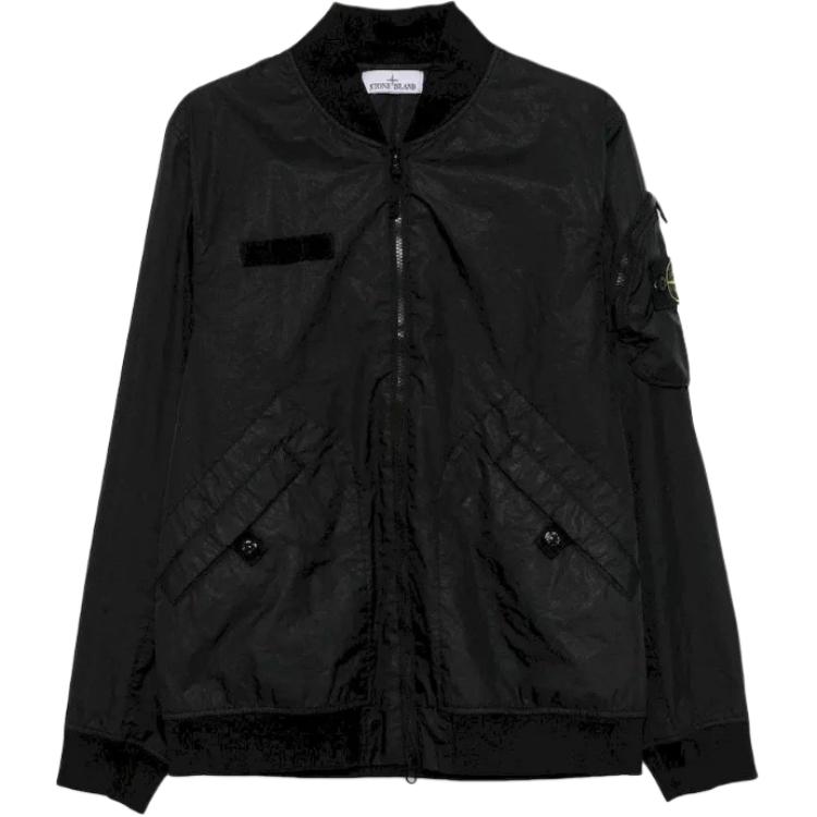 

STONE ISLAND Куртка-бомбер на молнии с нашивкой с логотипом, Black