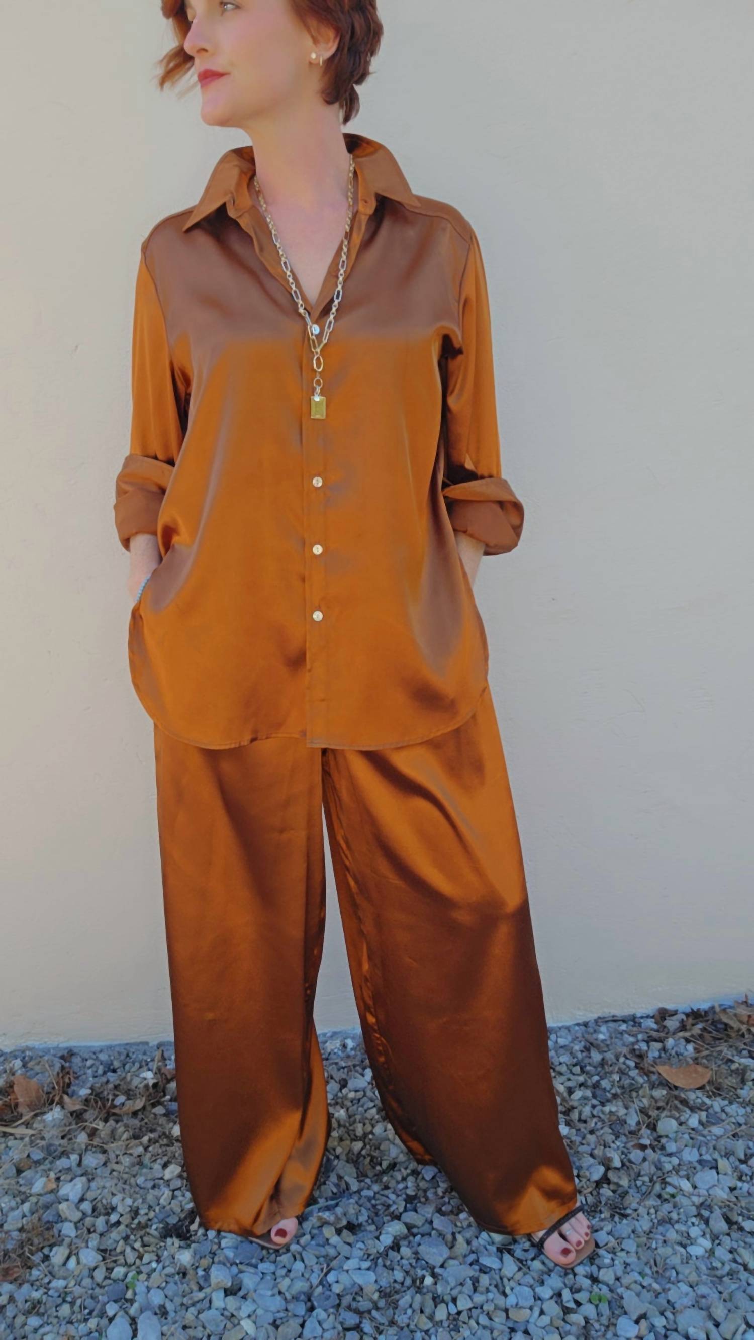 

Женские атласные брюки медного цвета Adrienne, медный