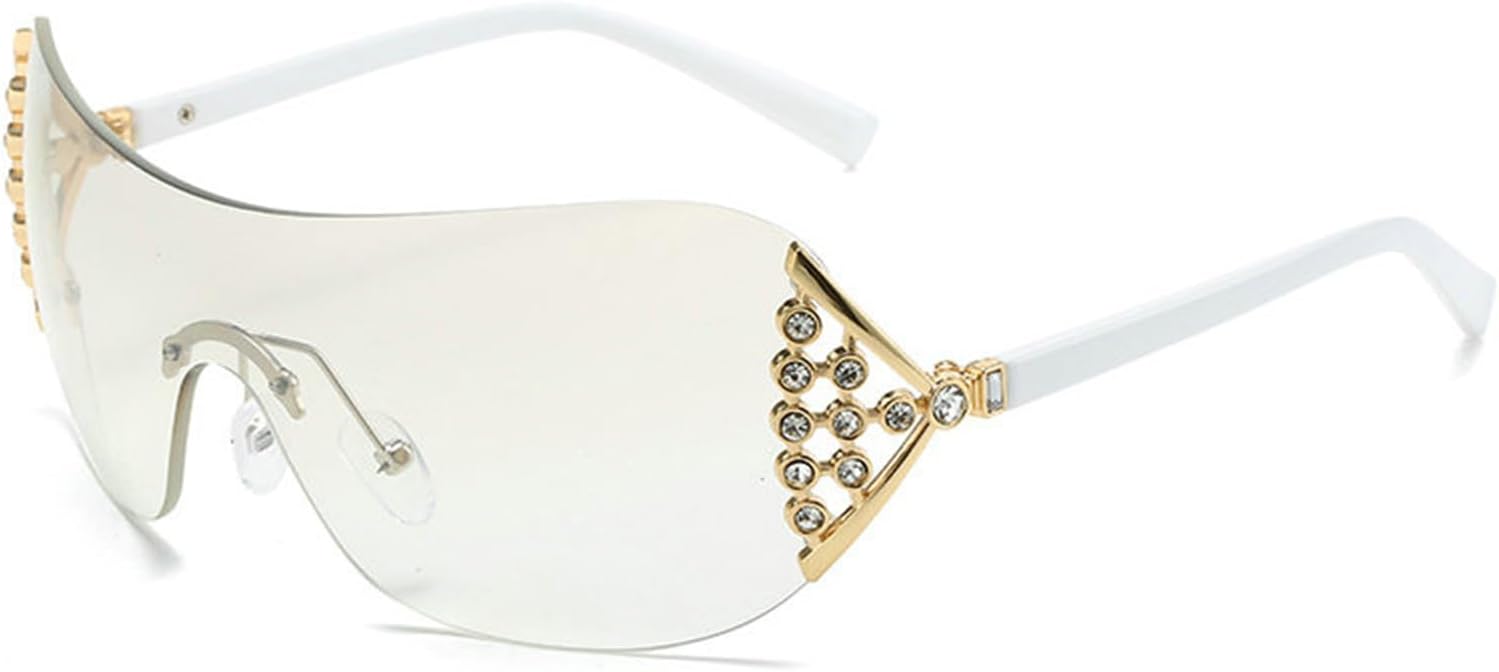 

Солнцезащитные очки Willochra One Piece с квадратными линзами и стразами, женские, без оправы, с прозрачными линзами Ocean Gradient, модные солнцезащитные очки в стиле Y2K, Silver