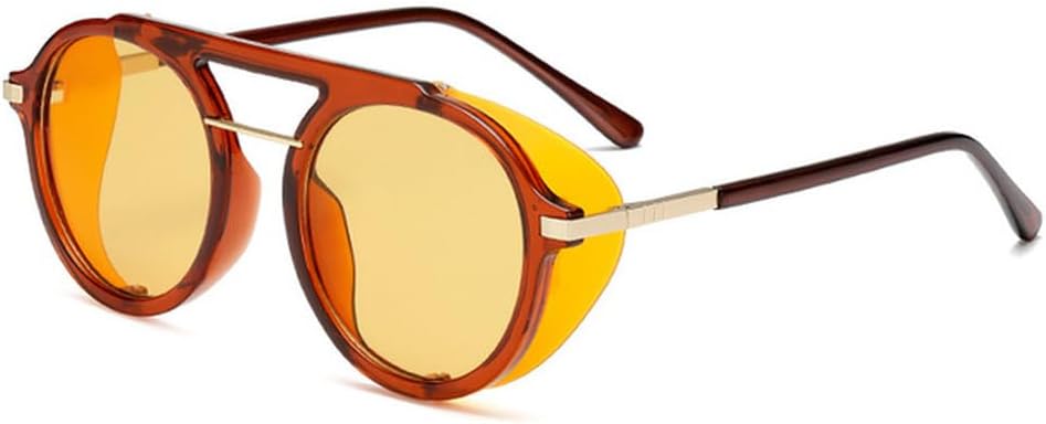 

Солнцезащитные очки в стиле стимпанк для мужчин и женщин, модные круглые солнцезащитные очки для женщин, винтажные панк-очки с защитой от УФ-излучения UV400 generic, C6 Black-yellow