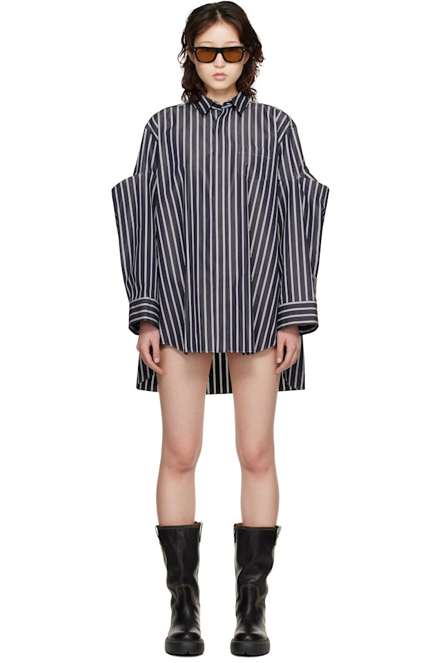 

Sacai Мини-Платье-Рубашка из темно-синего поплина