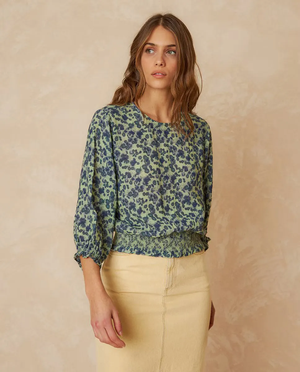 

Женская блузка с круглым вырезом и рукавами три четверти Indi & Cold, темно-зеленый