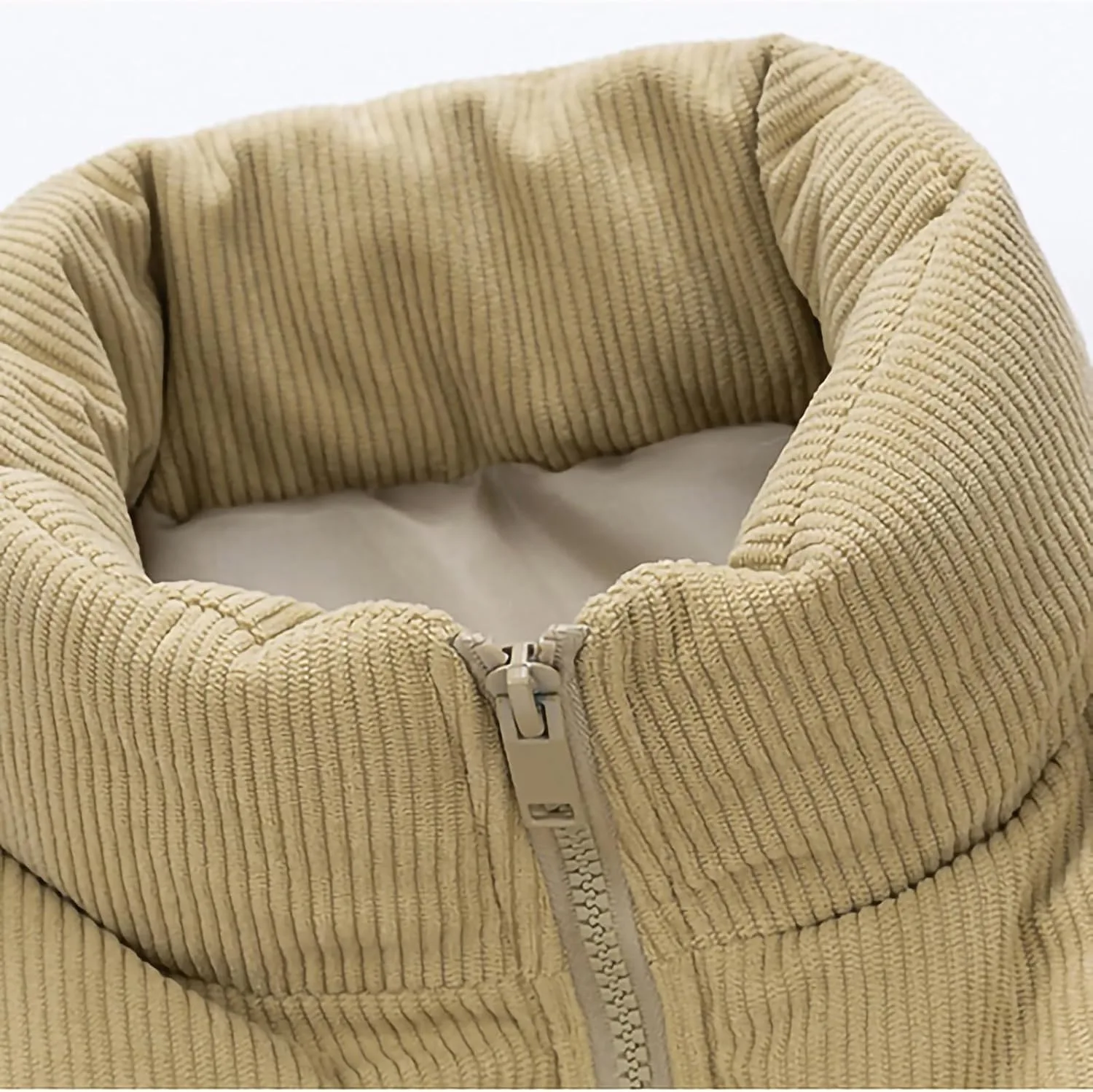 Пуховик-жилет Plus Size Corduroy с молнией, безрукавный, стеганый, пухлый, утепленный, зимнее пальто с карманами Generic, хаки — фото 4