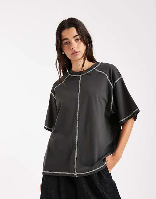 

Темно-серая оверсайз-футболка с короткими рукавами и контрастными швами ASOS DESIGN, Серый, Темно-серая оверсайз-футболка с короткими рукавами и контрастными швами ASOS DESIGN