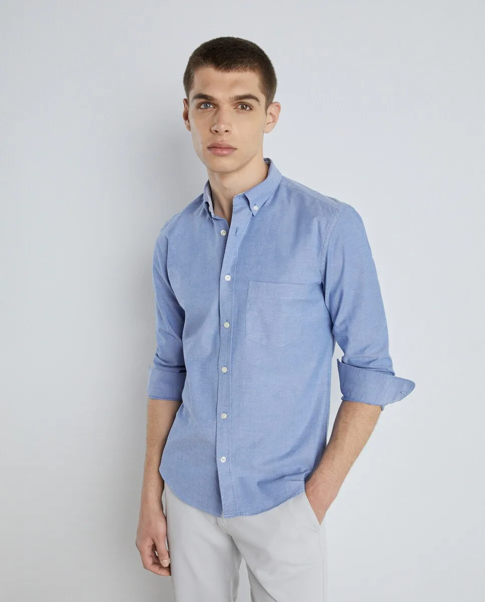 

Мужская однотонная оксфордская рубашка с длинным рукавом Easy Wear, цвет Azul Índigo