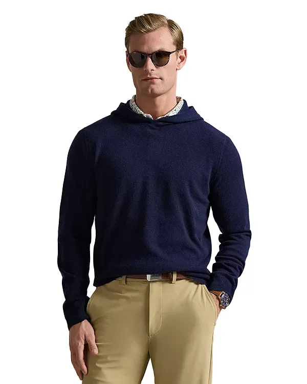Кашемировый свитер с капюшоном, который можно стирать. Polo Ralph Lauren, Navy/Navy