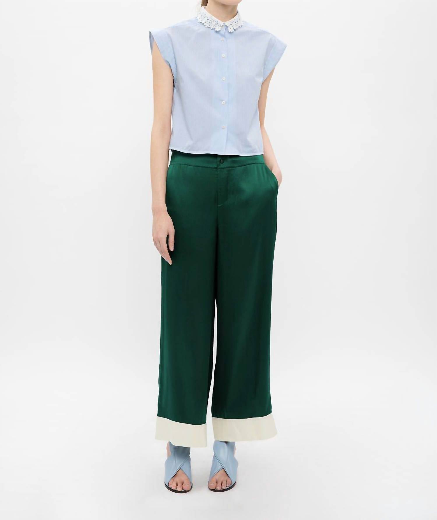 

Свободные шелковые брюки зеленого цвета Thakoon