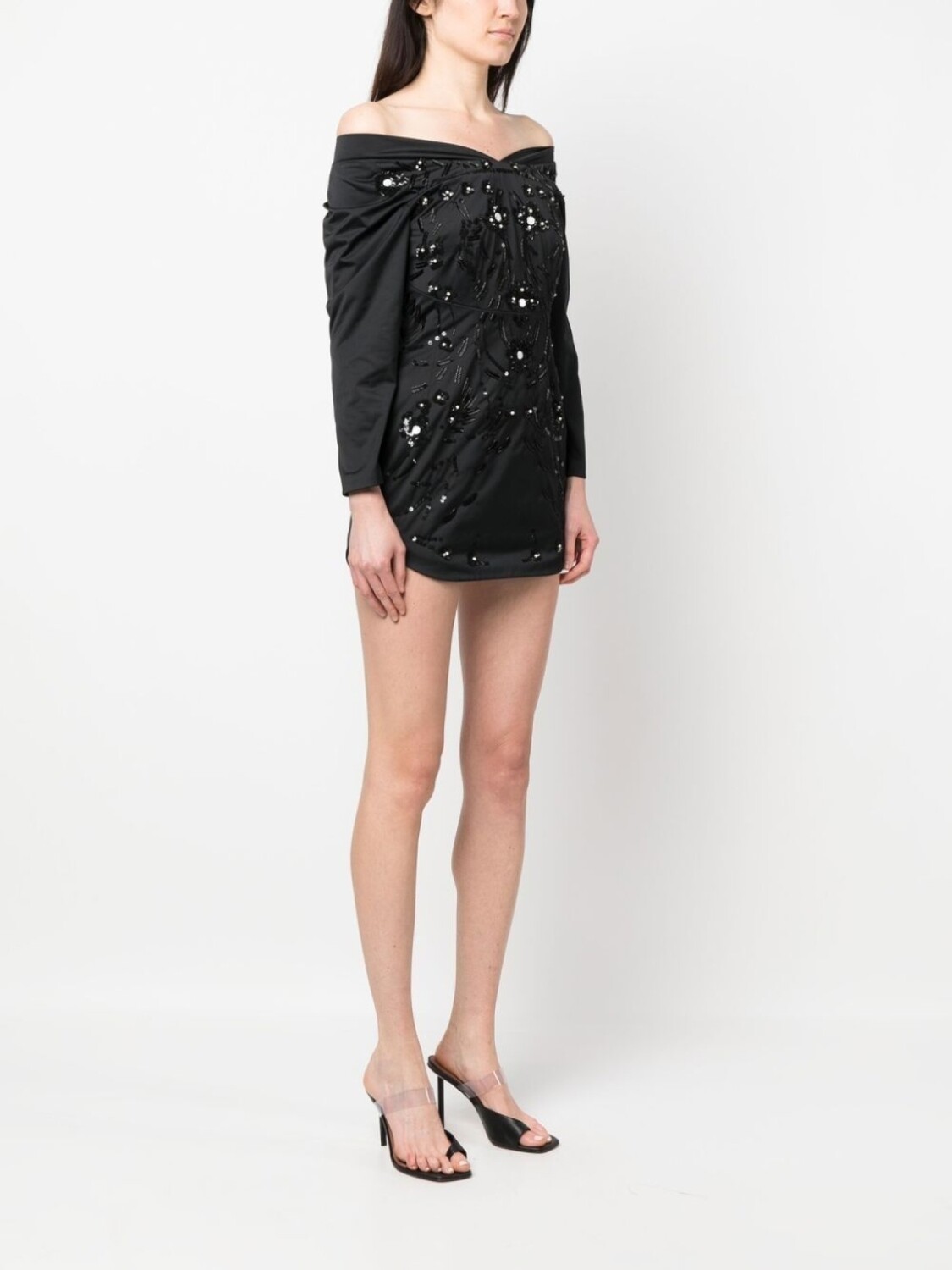 Украшенное мини-платье с открытыми плечами Dsquared2, черный — фото 3