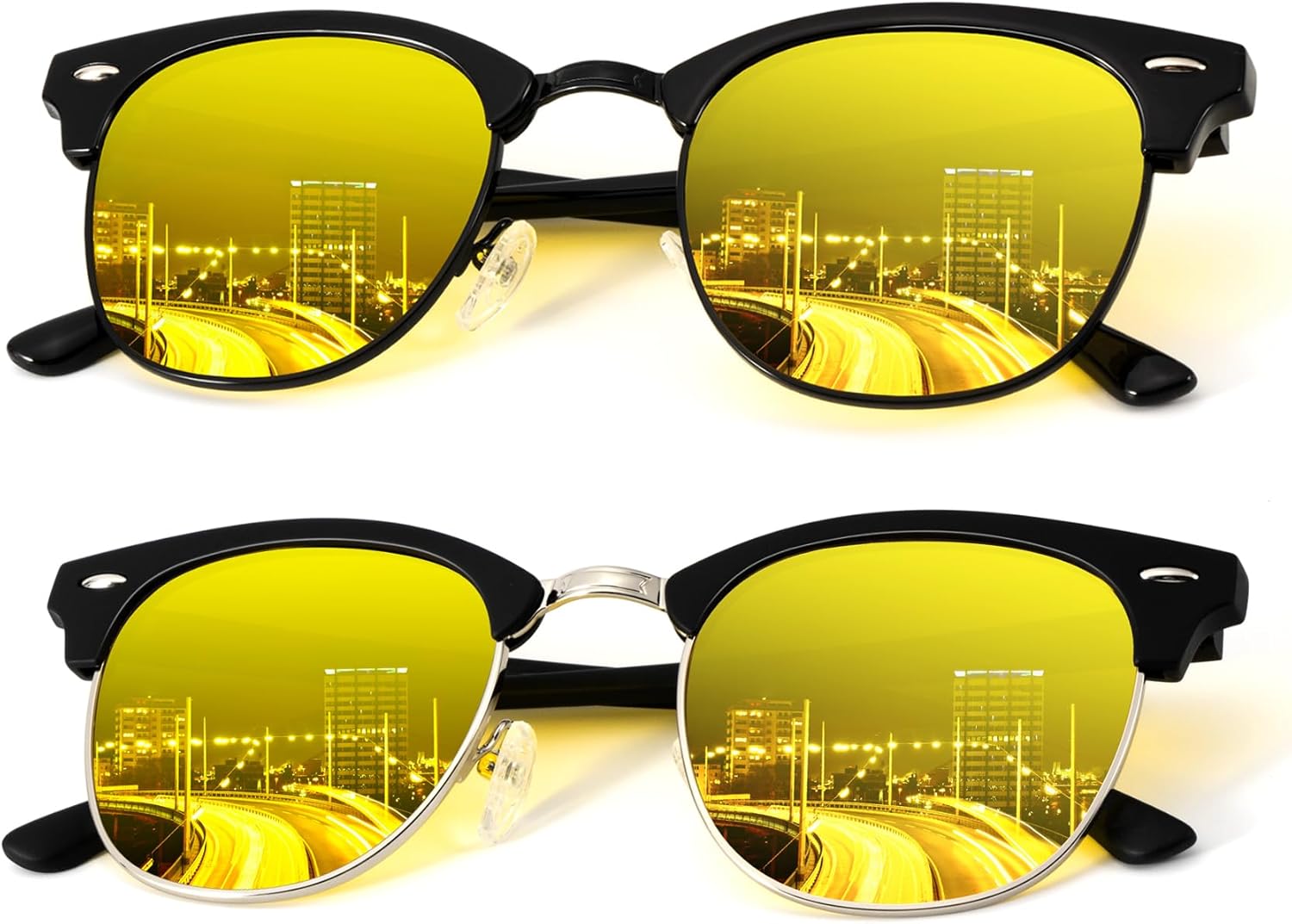 

Поляризованные солнцезащитные очки KALIYADI для мужчин и женщин, полуободковая оправа, солнцезащитные очки для вождения, блокирующие УФ-излучение, A29-(2 Pack)glossy Black Night Vision/ Matte Black-silver Night Vision