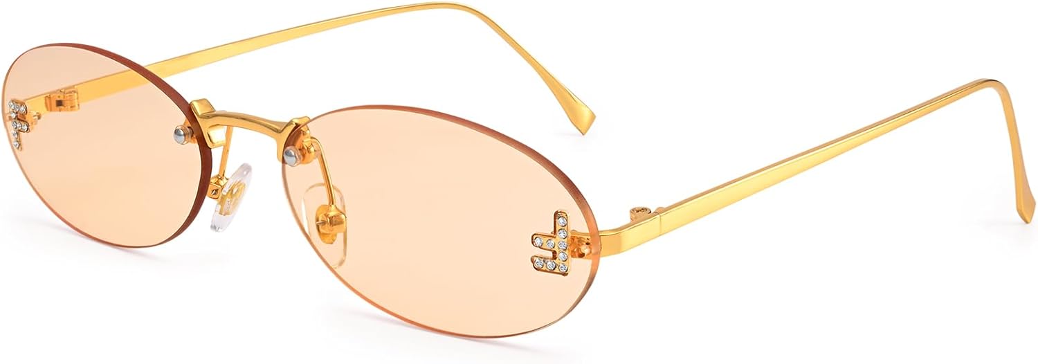 

Модные солнцезащитные очки Dollger без оправы овальной формы для женщин и мужчин, в стиле ретро Y2K, с маленькой оправой в виде бриллиантов, металлические дизайнерские очки 90-х годов, C6: Light Brown