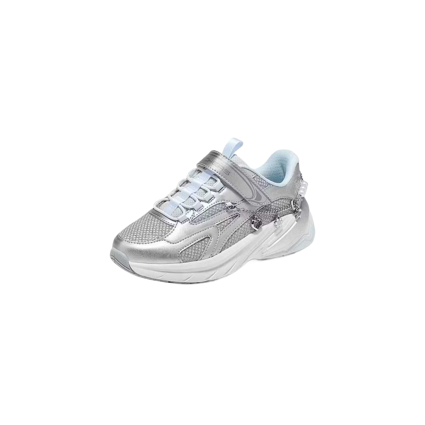 Детские дышащие низкие кроссовки для девочек Kids' Skechers, серебряный/multicolor/smlt — фото 4