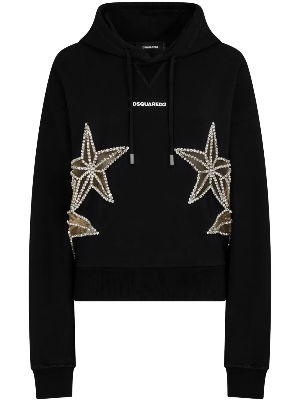 Хлопковая толстовка с капюшоном, украшенная звездами Dsquared2, черный