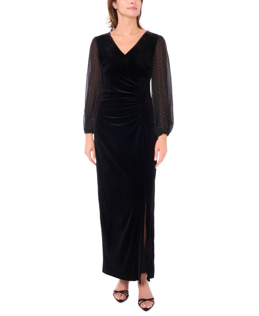 

Женское бархатное макси-платье с V-образным вырезом и рукавами-баллонами MSK, BLACK