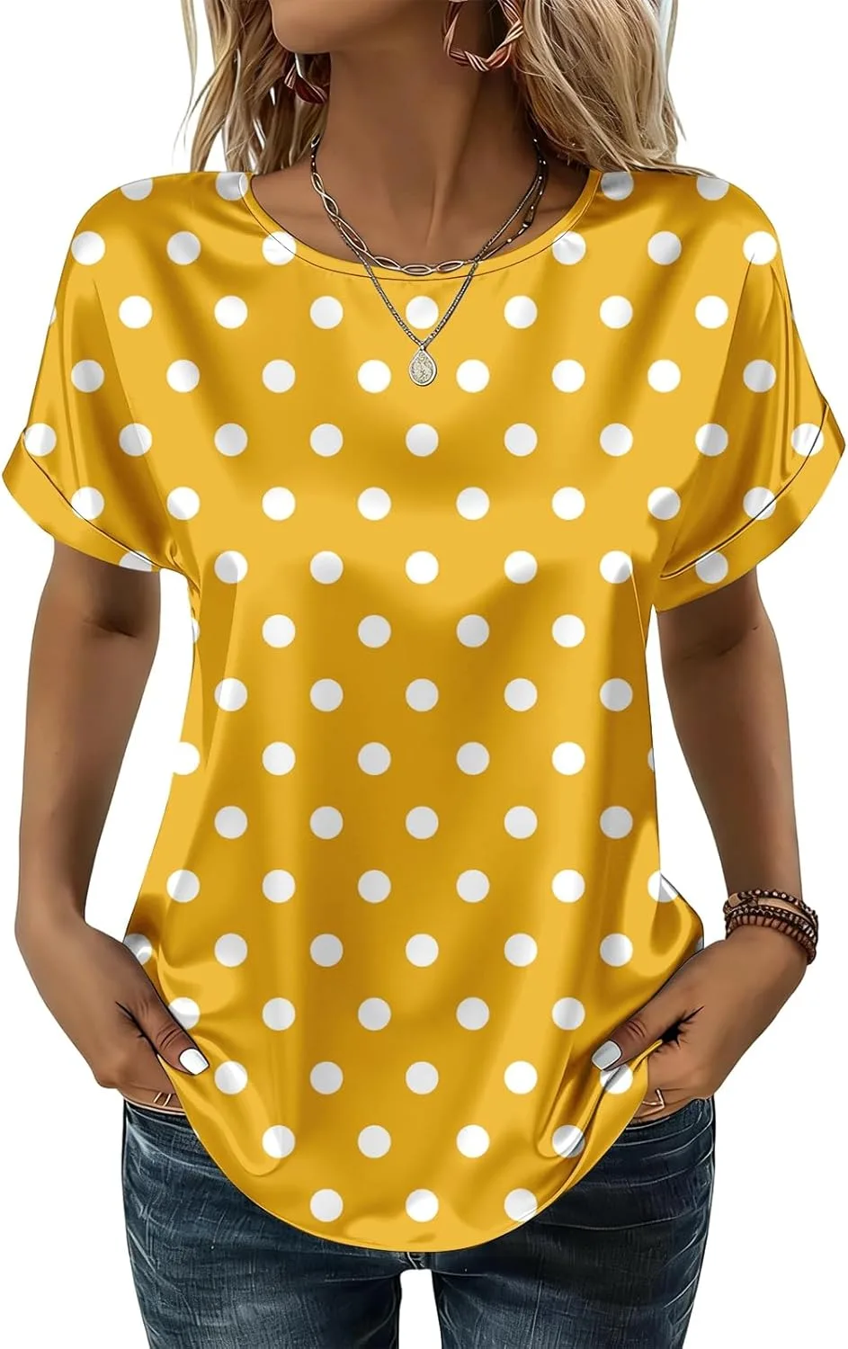 

Женская летняя блузка с принтом, короткий рукав, круглый вырез, атлас