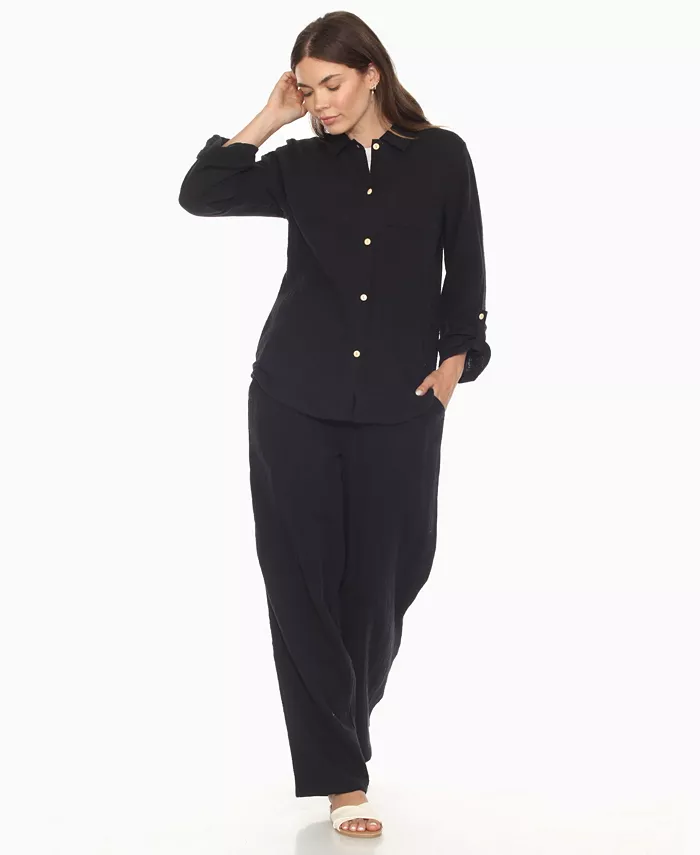 

Женский комплект из хлопковой марли с длинным рукавом и застежкой на пуговицы White Mark, черный