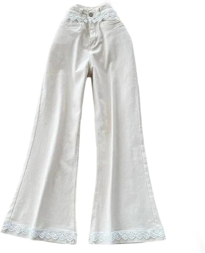 Джинсы с кружевом Women's High Waist Jeans, бежевый