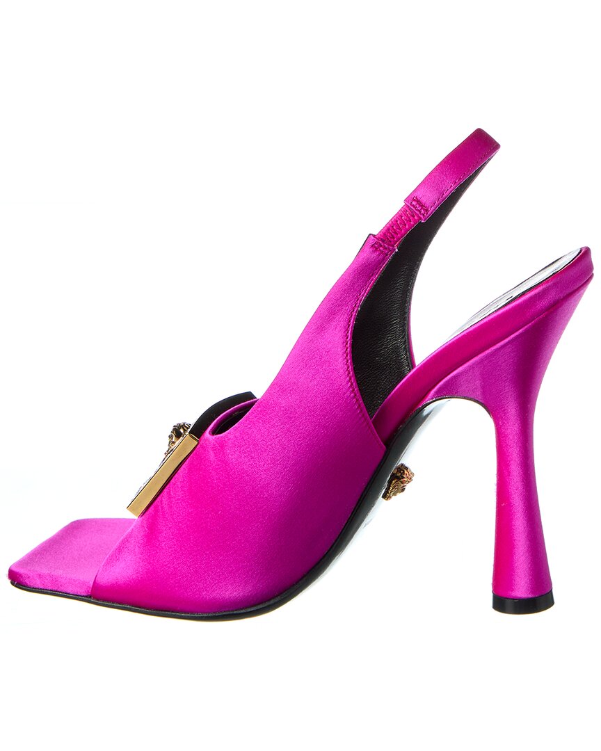 Versace Medusa Plaque Satin Slingback Sandal, розовый — фото 2
